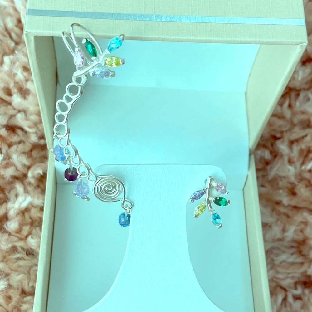 Silver ear climber earrings
